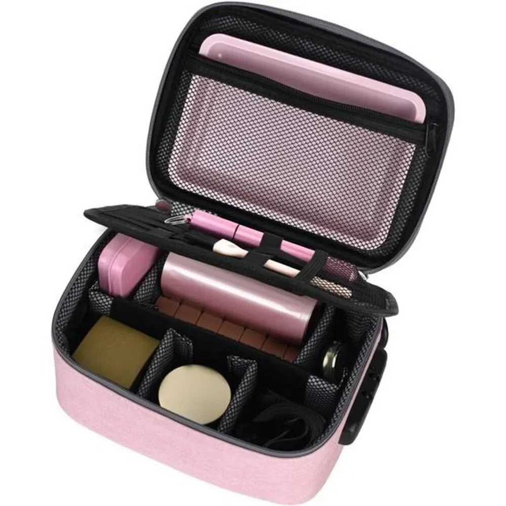 Pink lockable storage case with smell proof bag organizer set travel safe box